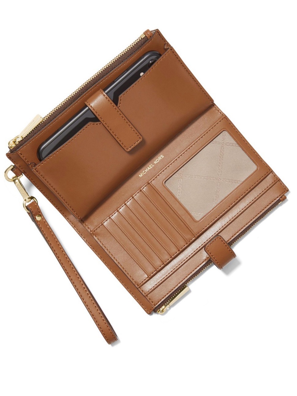 MICHAEL KORS Jet Set Large Signature Logo Stripe Smartphone Wallet | Brown - Picture 2 of 16
